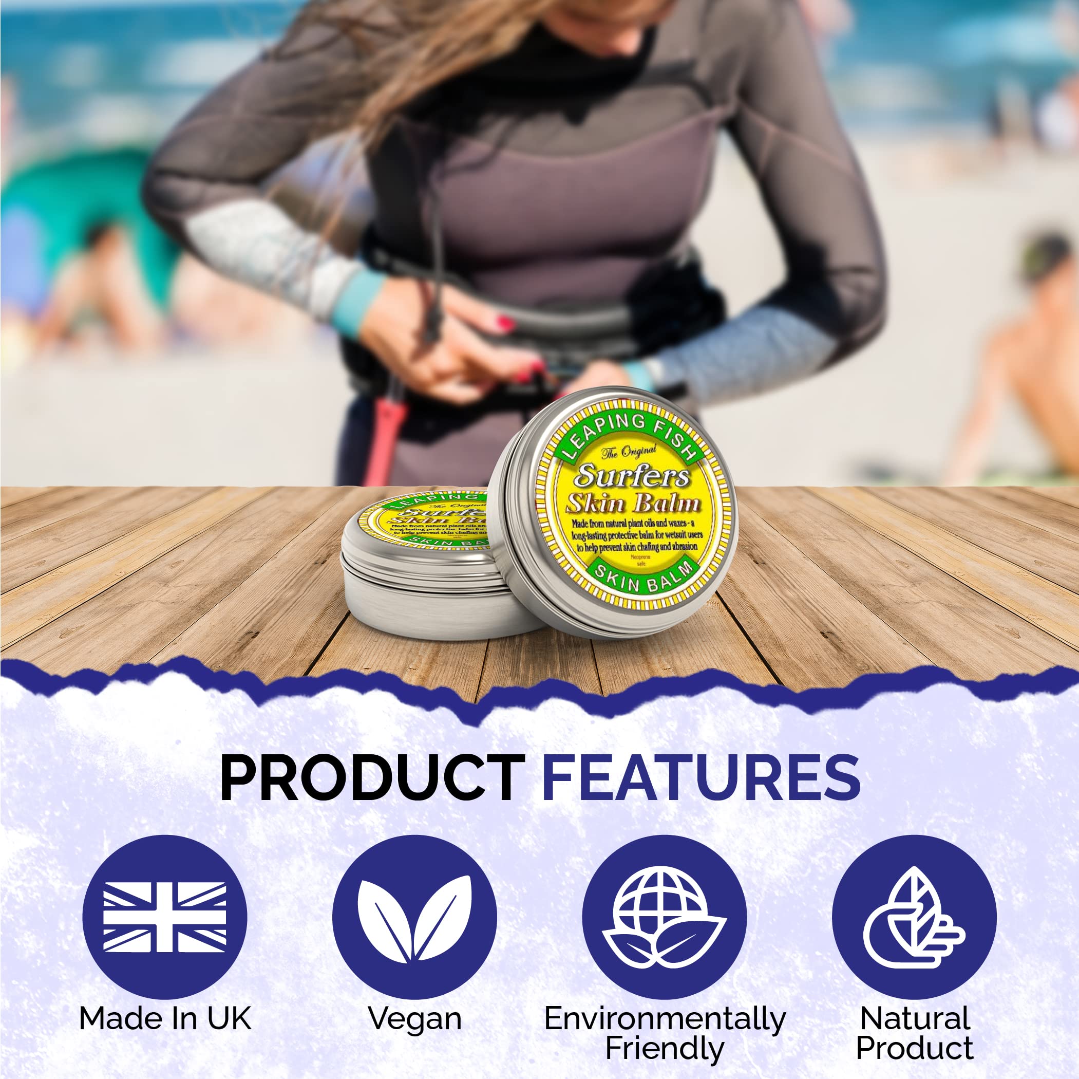 Leaping Fish Surfers Skin Balm - Prevent Chafing For Wetsuit Users. Made From Natural Plant Oils & Waxes, 60 g (Pack of 1) - Image 4