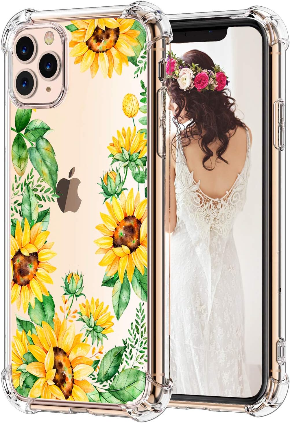 hepix iPhone 11 Pro Max Case Sunflowers 11 Pro Max Cases, Flowers Green Leaves Slim Clear Flexible Soft TPU Frame with Protective Corners, Anti-Scratch Shock Absorption for iPhone 11 Pro Max (2019)