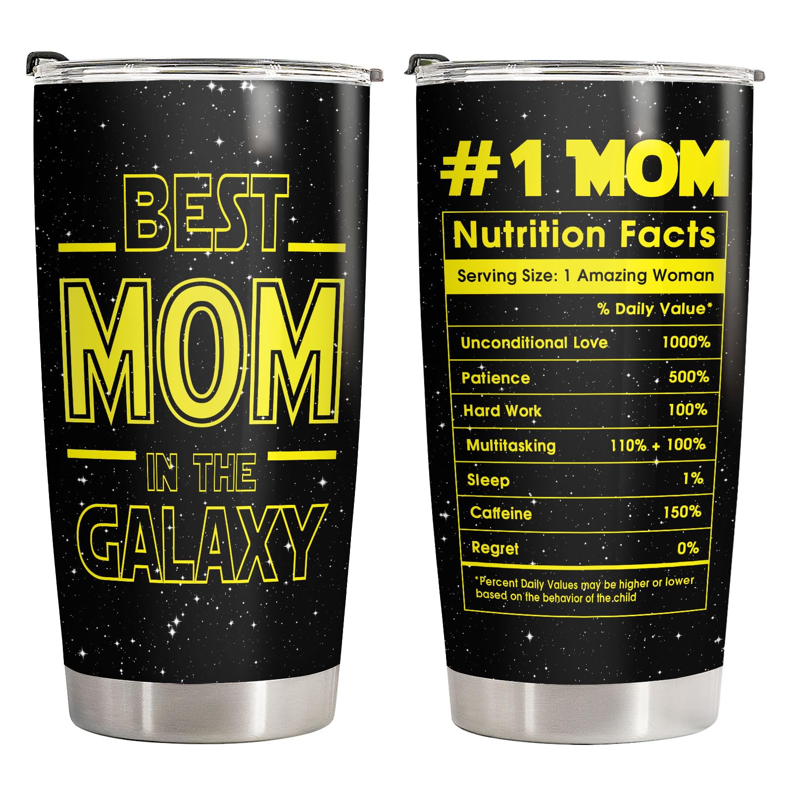 34HD Best Mom In The Galaxy Tumbler with Lid, 20oz Stainless Steel Mama Coffee Mug with Nutrition Facts, Star Inspirational Gifts from Son Daughter, Mom Gifts for Birthday, Mothers Day, Christmas