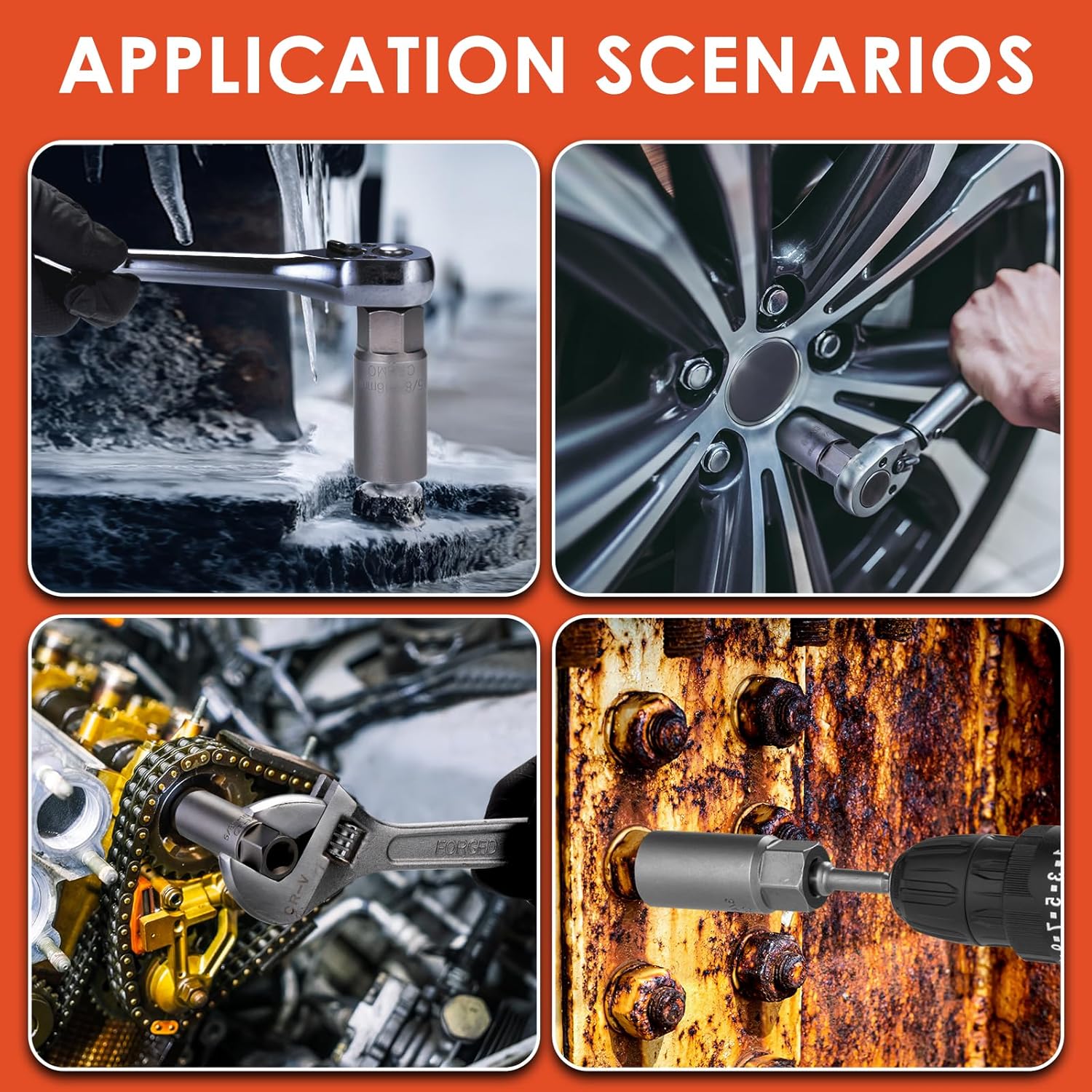 Bolt Extractor Set, 11 Pcs 3/8" Drive Spark Plug Extractor Socket, Impact Extraction Socket Set for Removing Broken, Damaged, Frozen, Rusted, Or Rounded-Off Bolts, Nuts, Screws, Studs, T38210