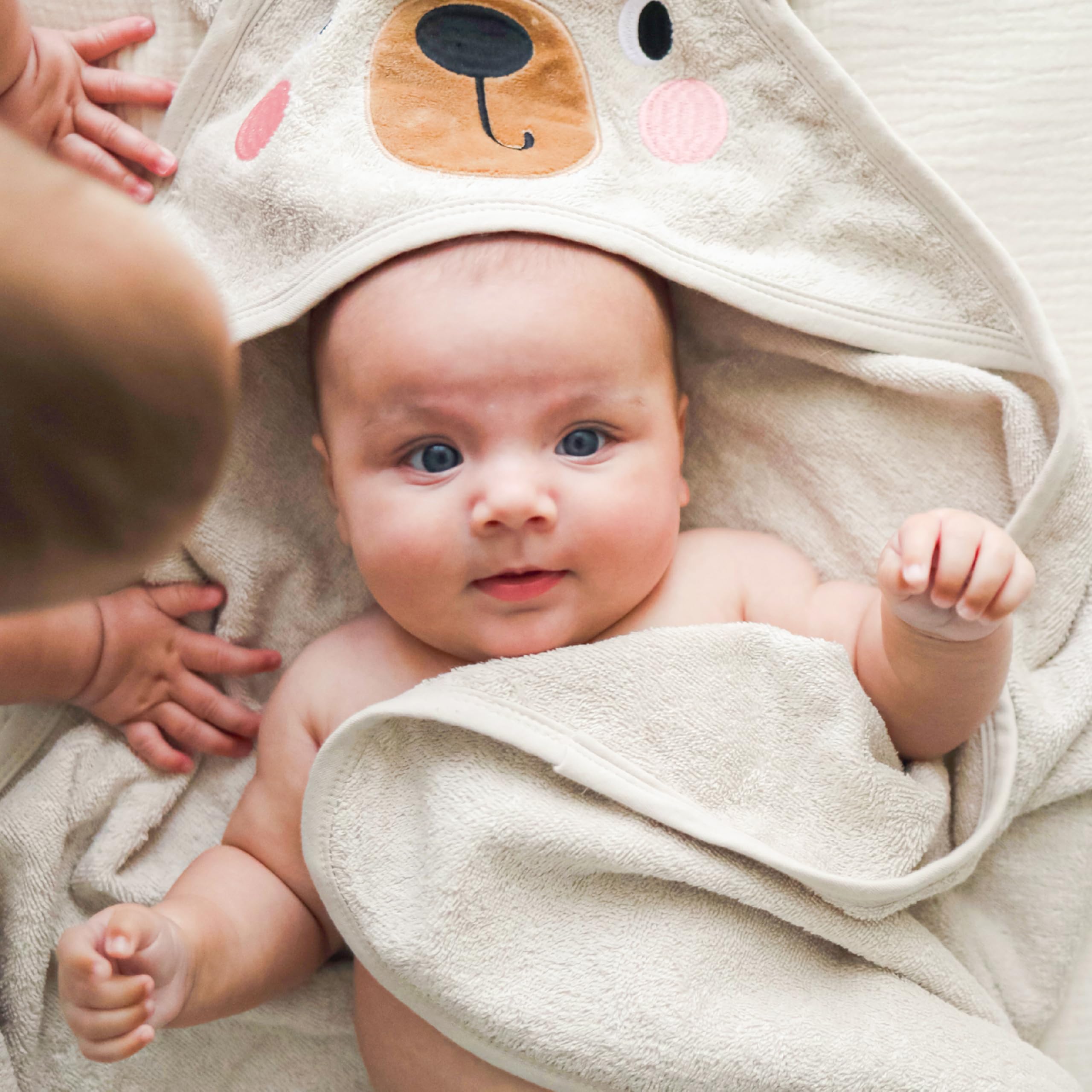 Cuddlebug Accappatoio Neonato con Cappuccio e Lavetta - 100% Spugna di Cotone per Neonati e Bambini - Asciugamano Neonato Super Morbido e Assorbente - Essenziali Bagnetto (85x85cm) - Orso
