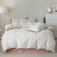 Vista 285 de 3 piezas de juego de funda de edredón tamaño individual XL, funda de edredón blanca con estampado floral azul, ropa de cama coquette de algodón