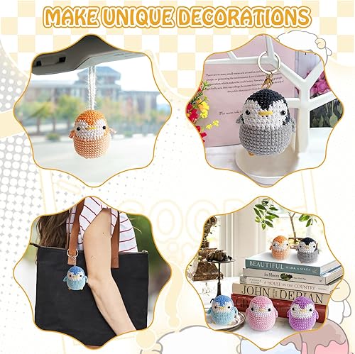 Miniatura 6 de SPOKKI Kit de ganchillo para principiantes, kit de 5 piezas de animales de ganchillo, kits de punto de pingüino para niños y adultos, incluye