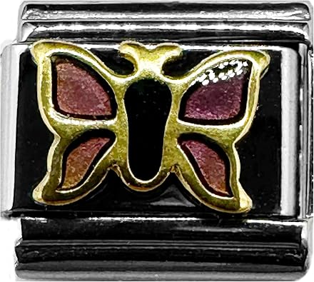 Fablinks Italian Bracelet Charms, 9mm Stainless Steel Charm Link for Women, Modular Jewelry Links for Men Purple Butterfly