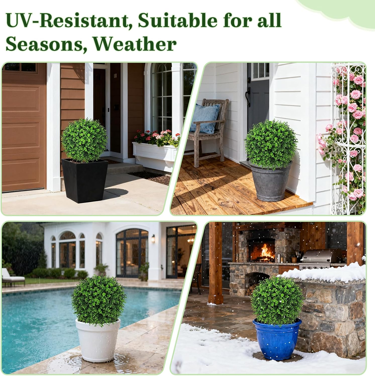 Artificial Boxwood Topiary Ball Trees in Black Pots, 24" UV Resistant Faux Greenery Shrubs, Set of 2 Fake Evergreen Faux Plant Perfect for Garden, Porch, Patio, and Yard Decoration - Image 4
