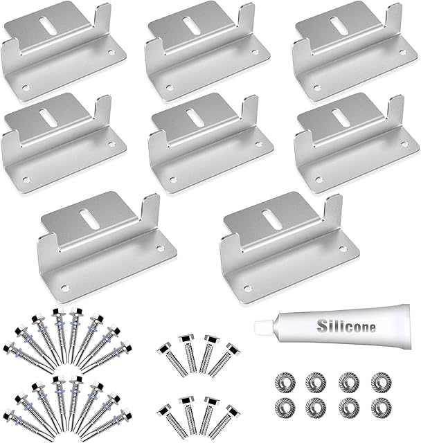 POWOXI Solar Panel Mounting Brackets Aluminum Anti-Corrosion Mounting Brackets for RV, Trailer, Boat, Yacht, Wall and Other Off Gird Installation, Set of 2 Units8Pcs