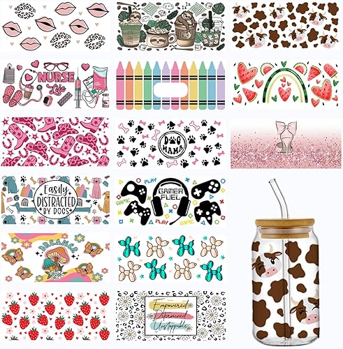 YOKUSHI Envolturas de vasos UV DTF para 16 onzas, 15 hojas de calcomanías temáticas oceánicas UV DTF envolturas de tazas de transferencia para vasos