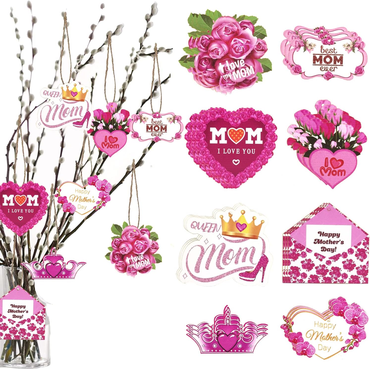 24 Pieces Happy Mothers Day Wooden Hanging Ornament Mother