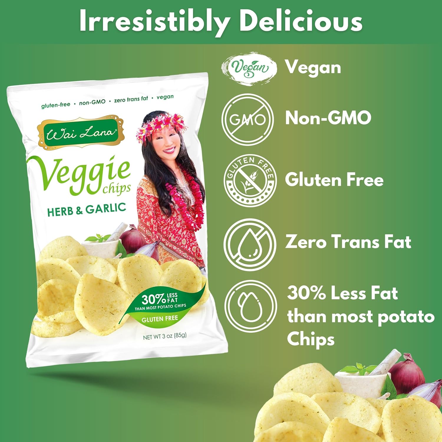 Veggie Chips Herb & Garlic (12 Pack of 3 Ounce Individual Bags) - Gluten Free, Non-GMO, Vegan, Zero Trans Fats – Wai Lana