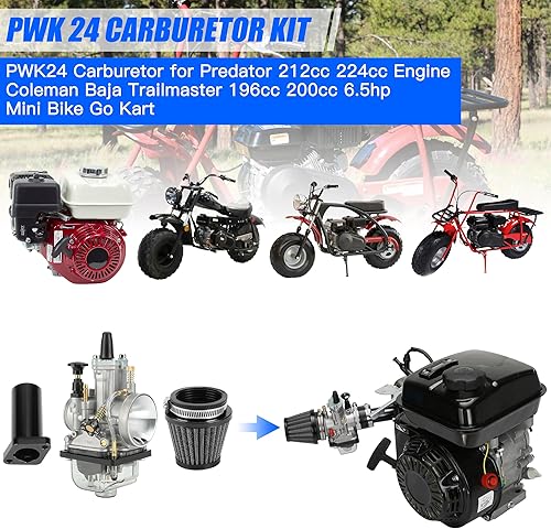 Miniatura 5 de YOXUFA Kit de tubo de admisión de carburador PWK 24 actualizado para Predator 212 224cc 196cc 200cc 6.5hp motor Coleman CT200U BT200X Baja Warrior