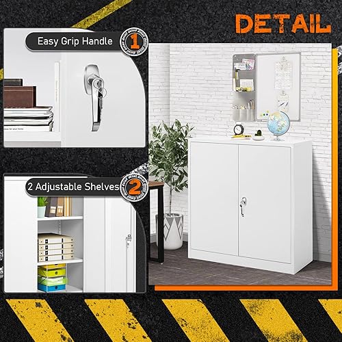 Miniatura 3 de Greenvelly Armario de metal para garaje, armario de almacenamiento blanco de 42 pulgadas con puertas y estantes, gabinete de almacenamiento de acero