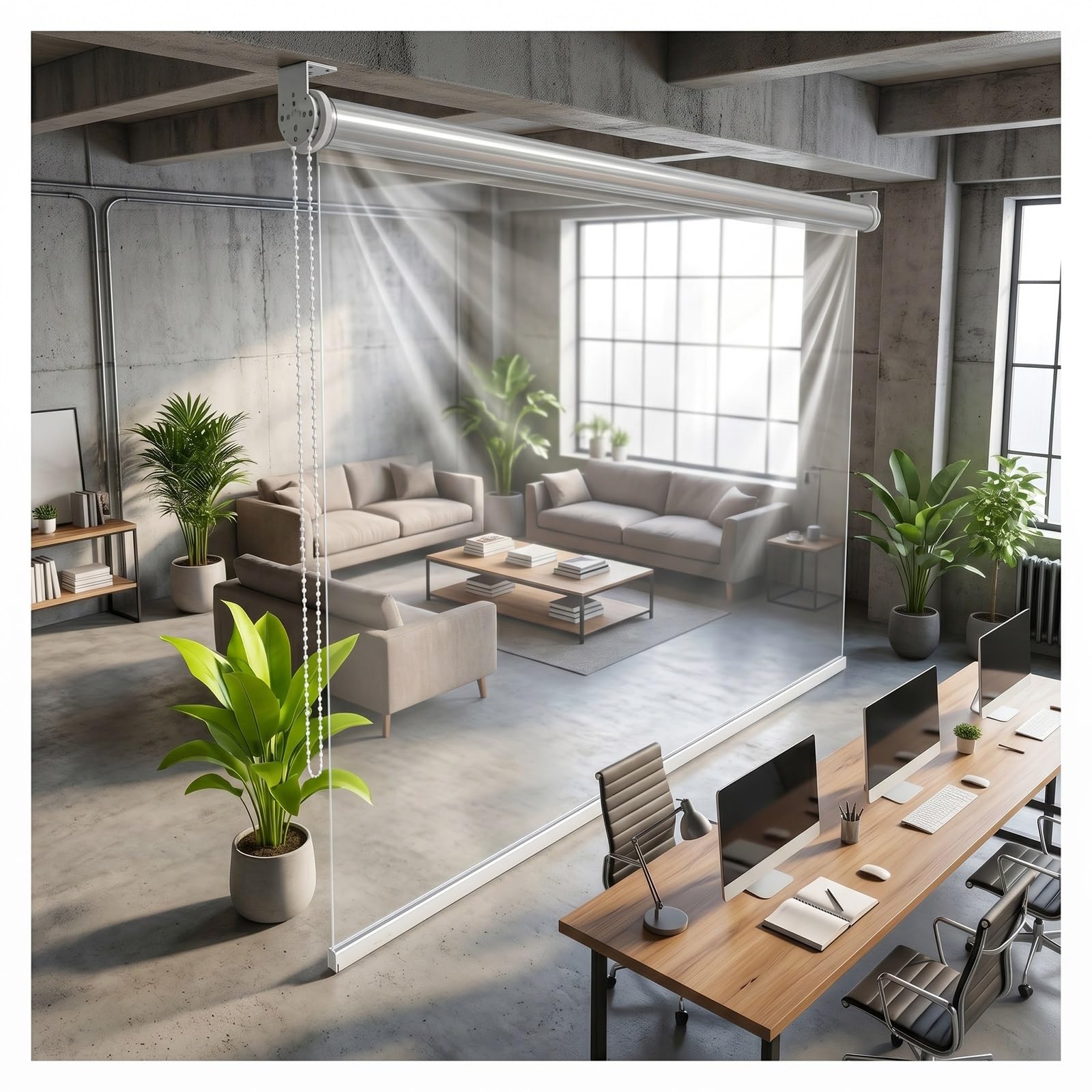 Transparent Waterproof Roll Up Blinds，vinyl roller shades，Heavy Duty Plastic Roller Shutter，Windproof & Rainproof Plastic Film，Thermal Insulated，Customizable(W100*H160cm/W39.37*H62.9in)