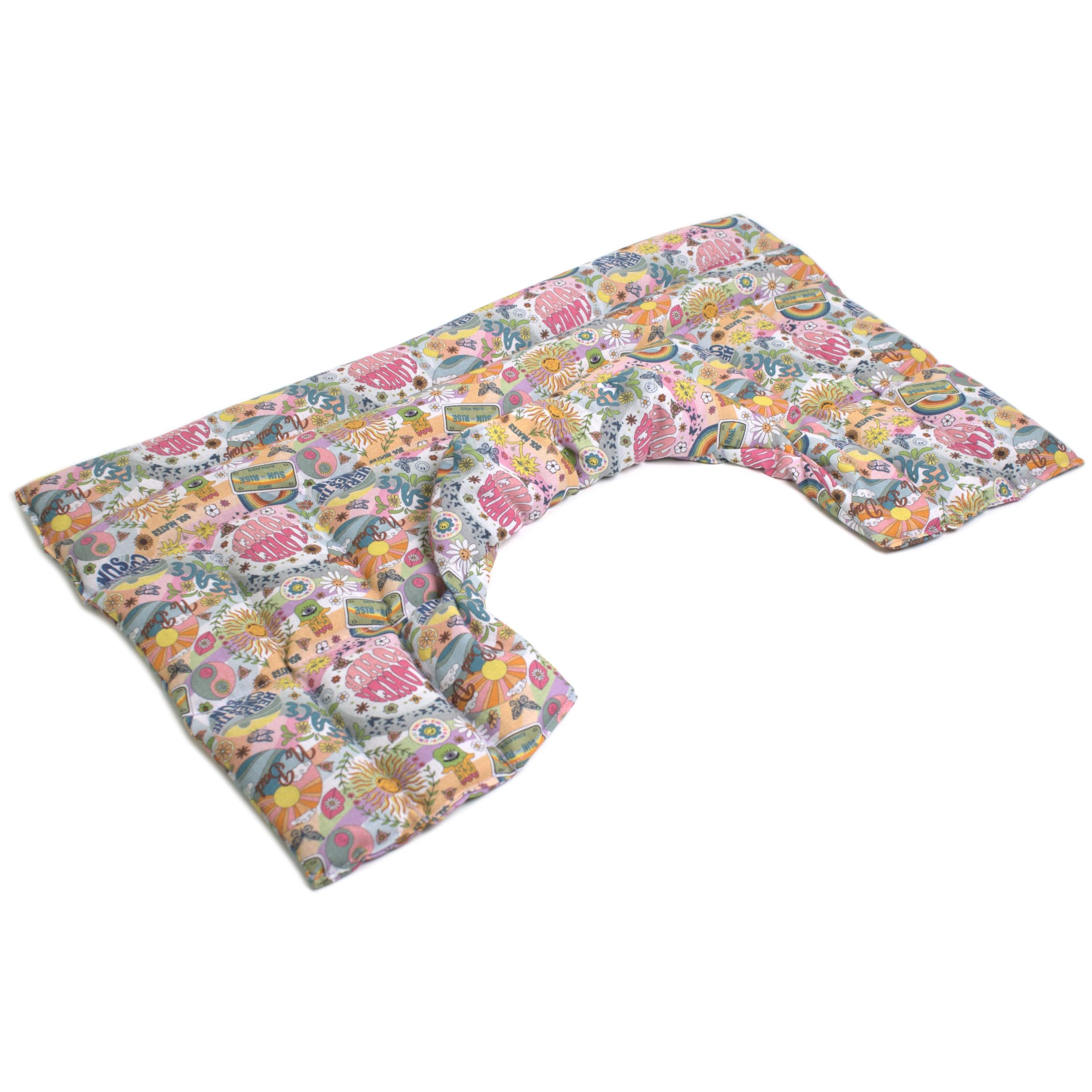 Saco cervical térmico con semillas de colza (algodón orgánico Flower Power) - Cojín nuca y hombros con cuello - Almohada cervical - Para microondas y horno