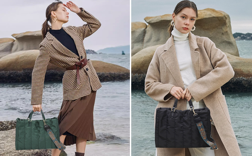 Borsa Tracolla NICOLE & DORIS Puffer In Nylon – Grande, Impermeabile, Leggera, Per Lavoro E Viaggio, Verde