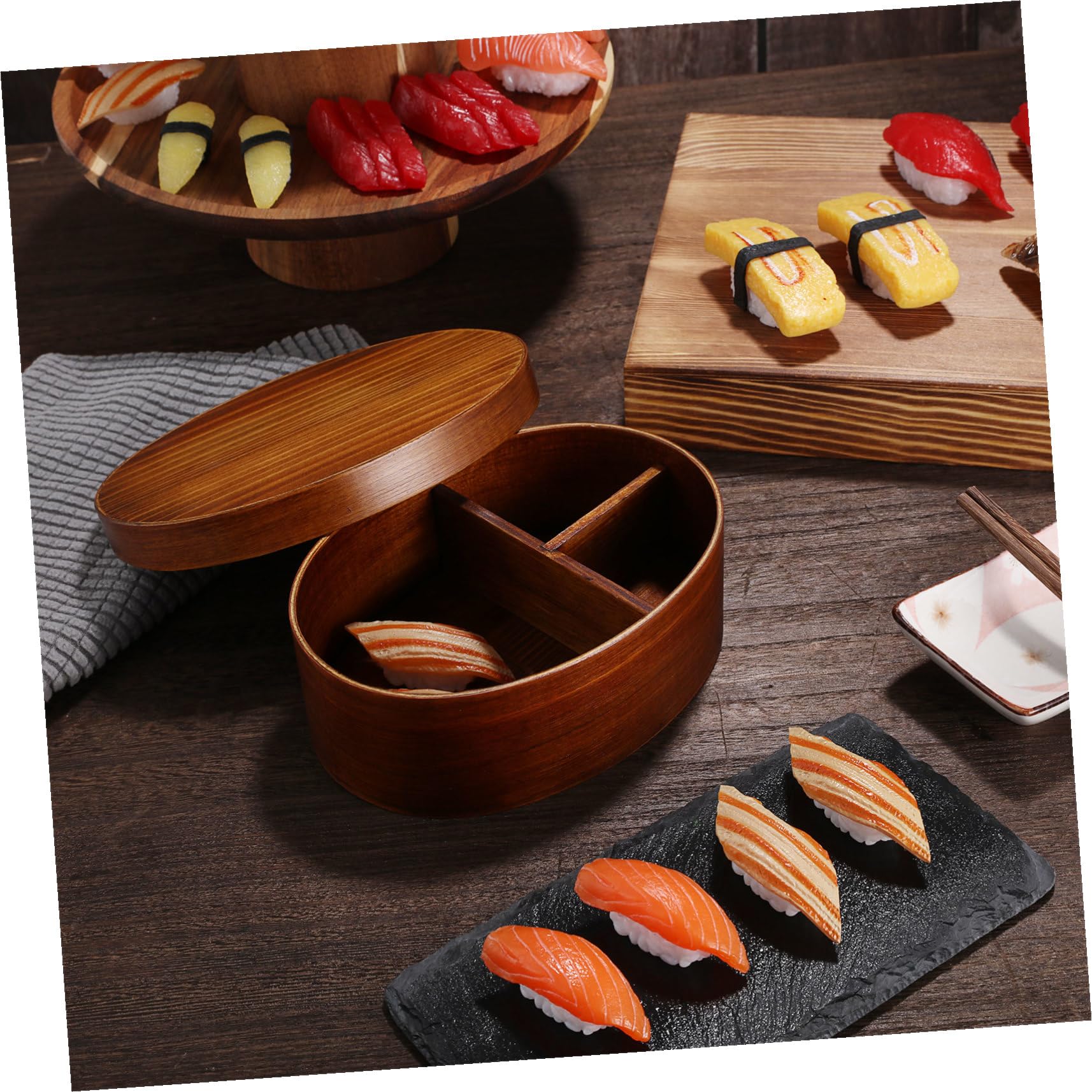 Boîte à Bento Élastique en Bois 800ml Ronde Style Japonerie Rétro Facile à Transporter pour Repas Nomades