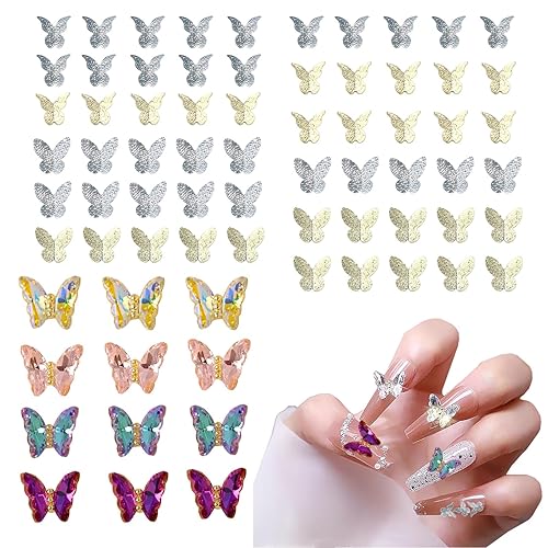 SAOTAENG - Diamantes de imitación para uñas, 72 dijes de mariposa para uñas, uñas de Halloween, dijes de mariposa de cristal, dijes de mariposa 3D