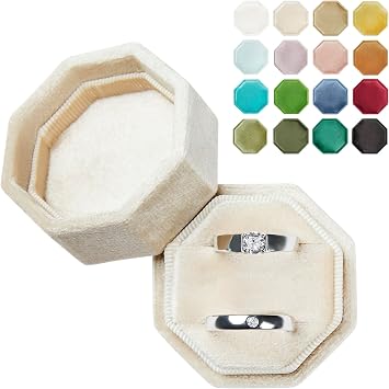 Velvet Wedding Ring Box - 2 Slots Vintage Style Storage for Valentines Day, Proposal, Wedding Day Champagne