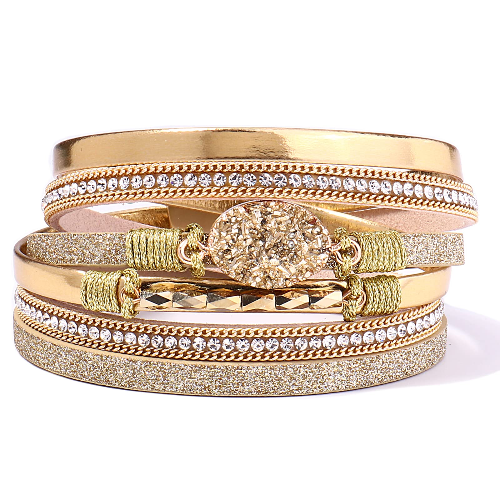 FANCY SHINY Boho Chunky Leather Wrap Bracelets Stackable Beaded Western Country Jewelry
