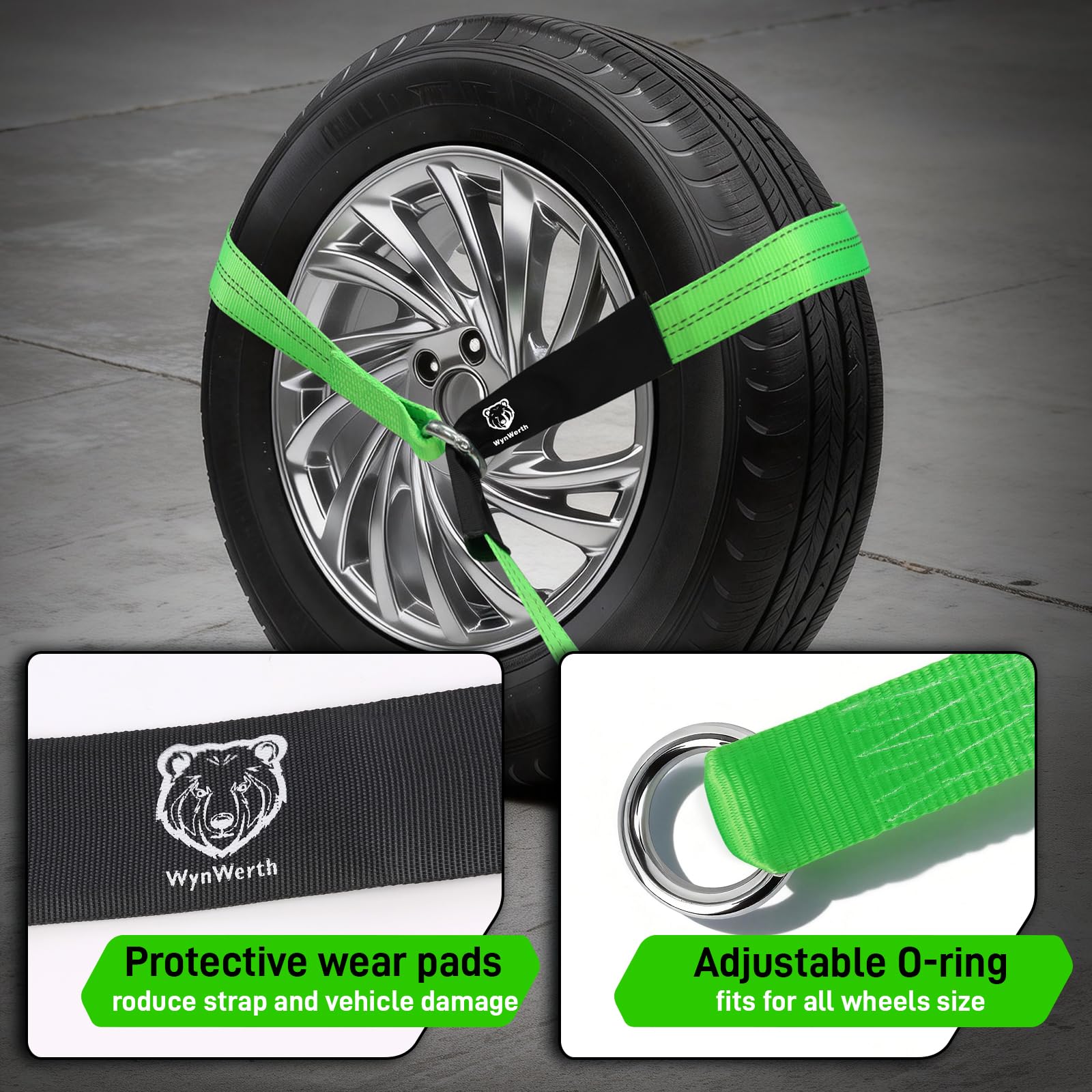 Auto-Spanngurte für Anhänger, Reifen-Ratschengurt mit flachen Haken, 5,1 cm x 2,4 m, 4,5 kg Bruchfestigkeit, T-Griff, Autotransporter, Reifen, Lasso Radgurte zum Transportieren von UTV, LKW