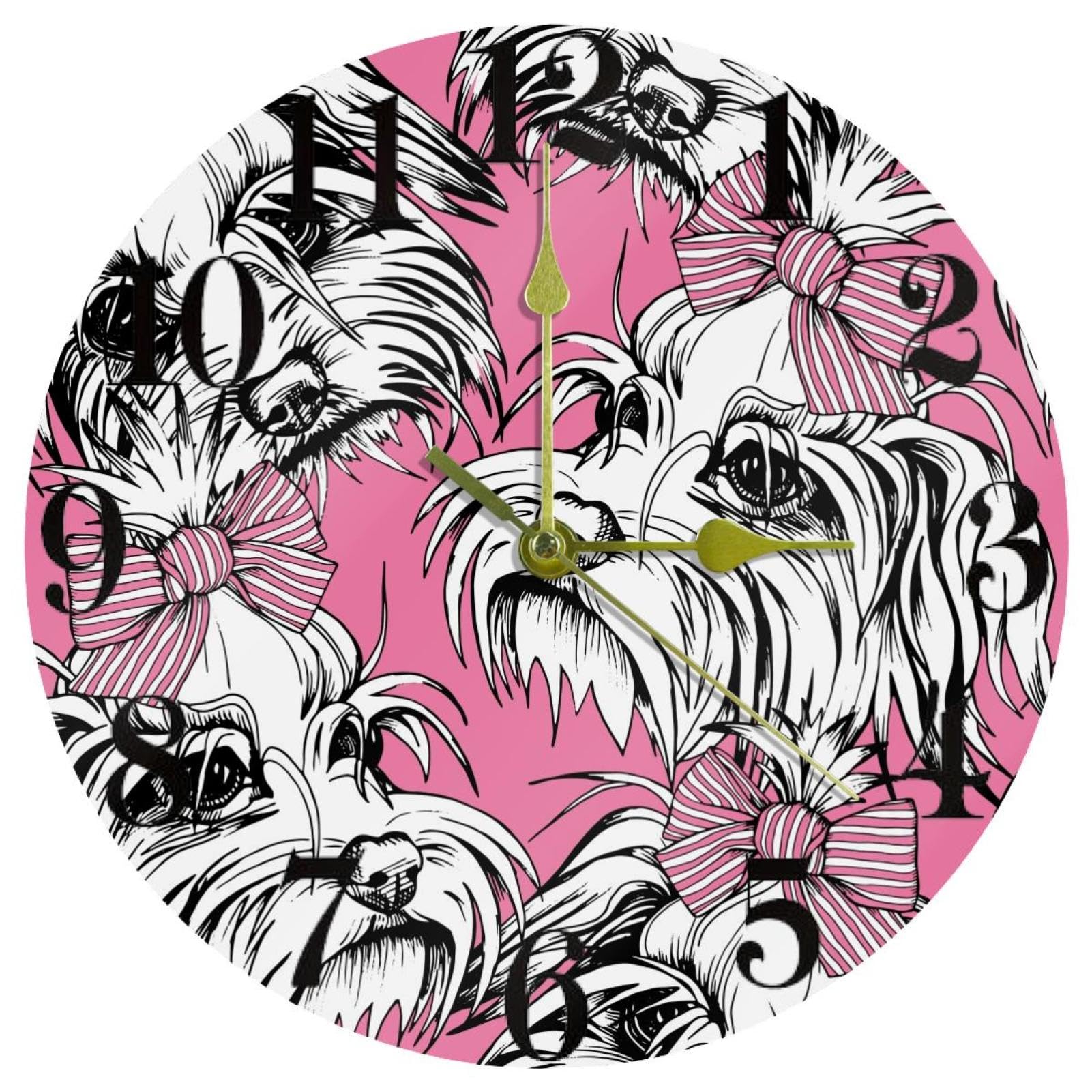 Horloge murale ronde à quartz silencieuse avec motif chiot maltais pour chambre d'enfant