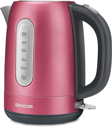 Sencor SWK1774RD - Hervidor eléctrico de acero inoxidable de 1,7 L con tapa de bloqueo de seguridad, color rojo