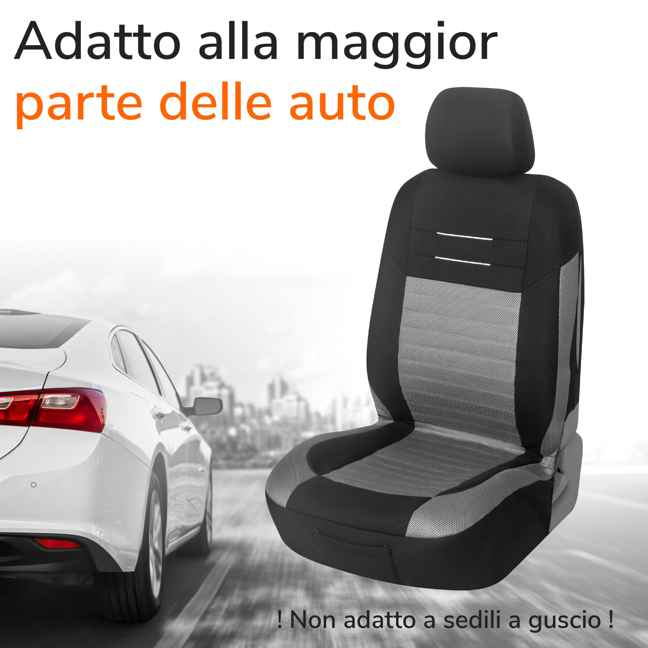 Upgrade4cars Set Coprisedili Universale Versione 2026 | Coperture per Anteriore e Sedile Posteriore in Grigio | Accessori Interno Auto Decorazione