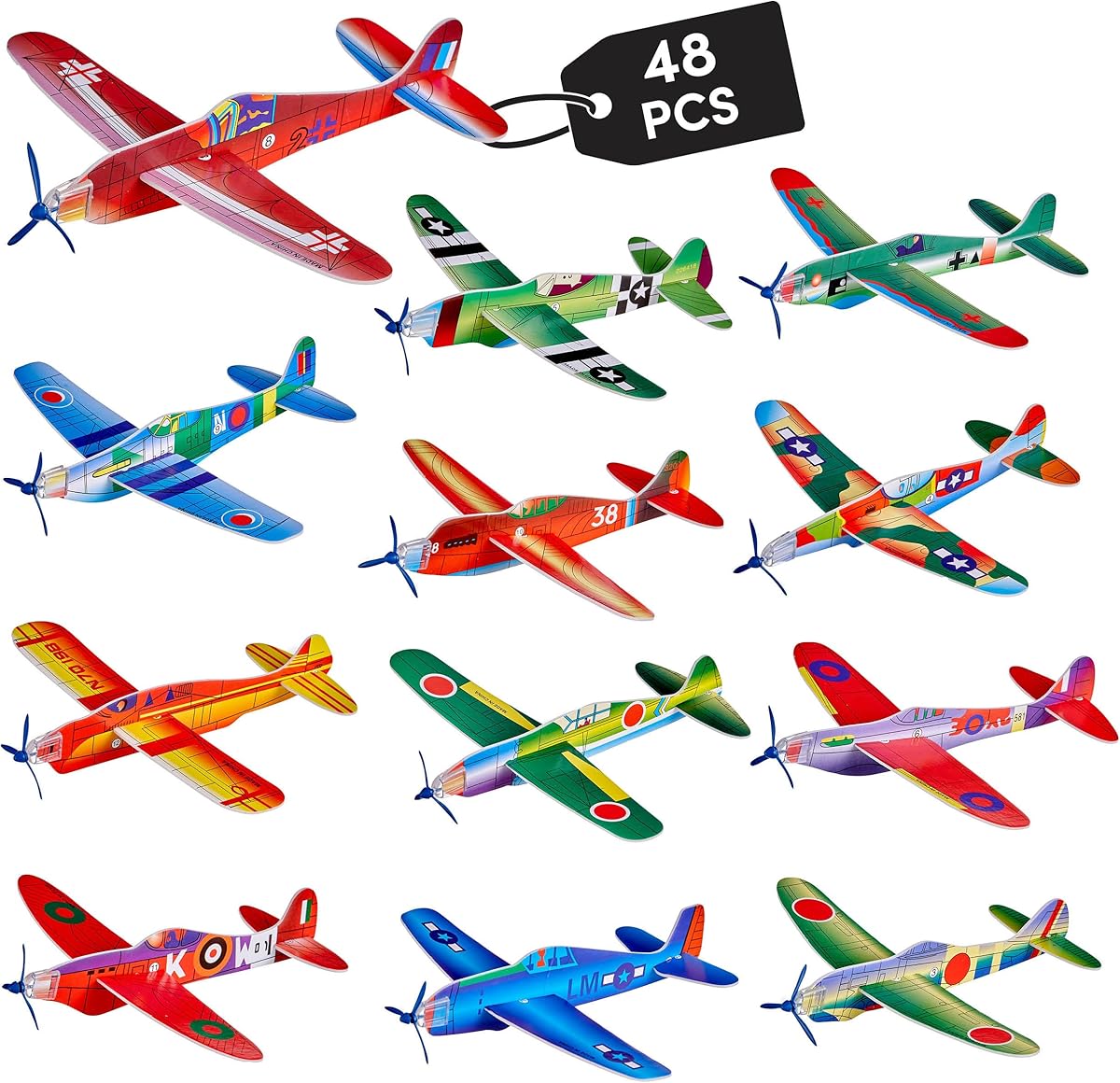 THE TWIDDLERS 48 Styroporflieger Segelflugzeuge Styroporgleiter für Jungen & Mädchen - Kindergeburtstag Mitgebsel, Gastgeschenke, Schaumstoff Flugzeug Kinder Give Aways, Partytüten Füller