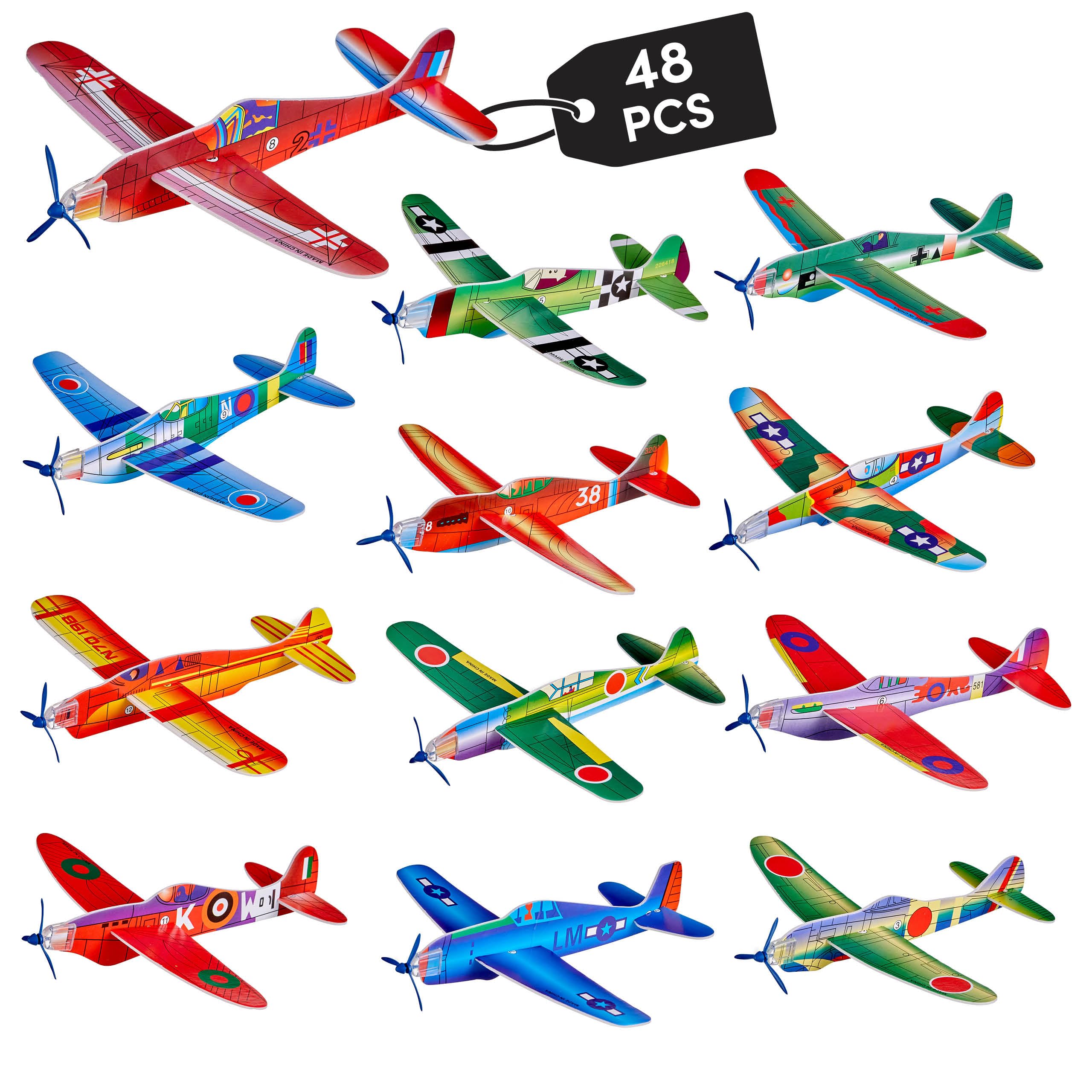 THE TWIDDLERS 48 Flying Gliders Airplane Toys 8" for Kids, Boys & Girls - Christmas Goodie Bags Birthday Party Favors - Easy to Assemble