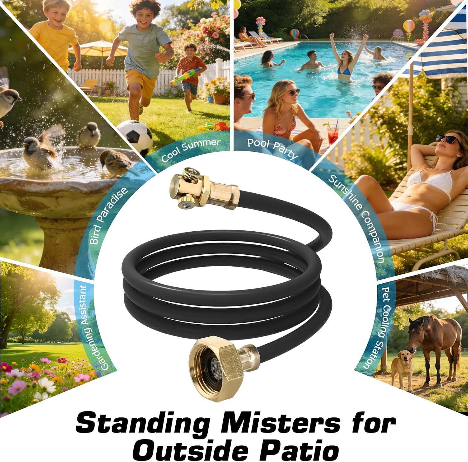 Mellbree Misters for Outside Patio, Standing Outdoor Hose Misting Cooling System, Portable Water Mister for Patio, BBQ, Pool, Garden, Bird Bath, Tanning, Mist Sprinkler for Plants, 100 Inch Black