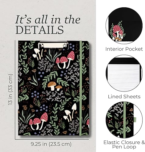 Miniatura 4 de Steel Mill & Co - Bonito portapapeles con bloc de notas forrado recargable y bolsillo de almacenamiento interior, padfolio para el trabajo, hongo