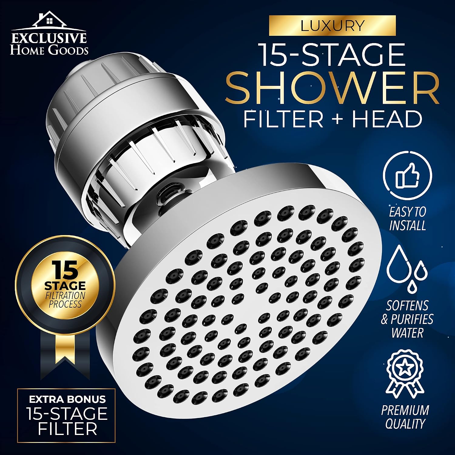 luxury filtered shower head set - Filtered Shower Head Combo Removes Chlorine, Heavy Metals, Impurities & Soften Water - High Pressure Rainfall Shower Head with 90 Jets & 360 Rotations