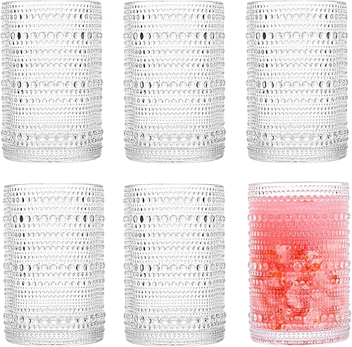 Consou - Juego de 6 vasos grandes de 15 onzas, cristalería de hobnail con base pesada de vidrio grueso