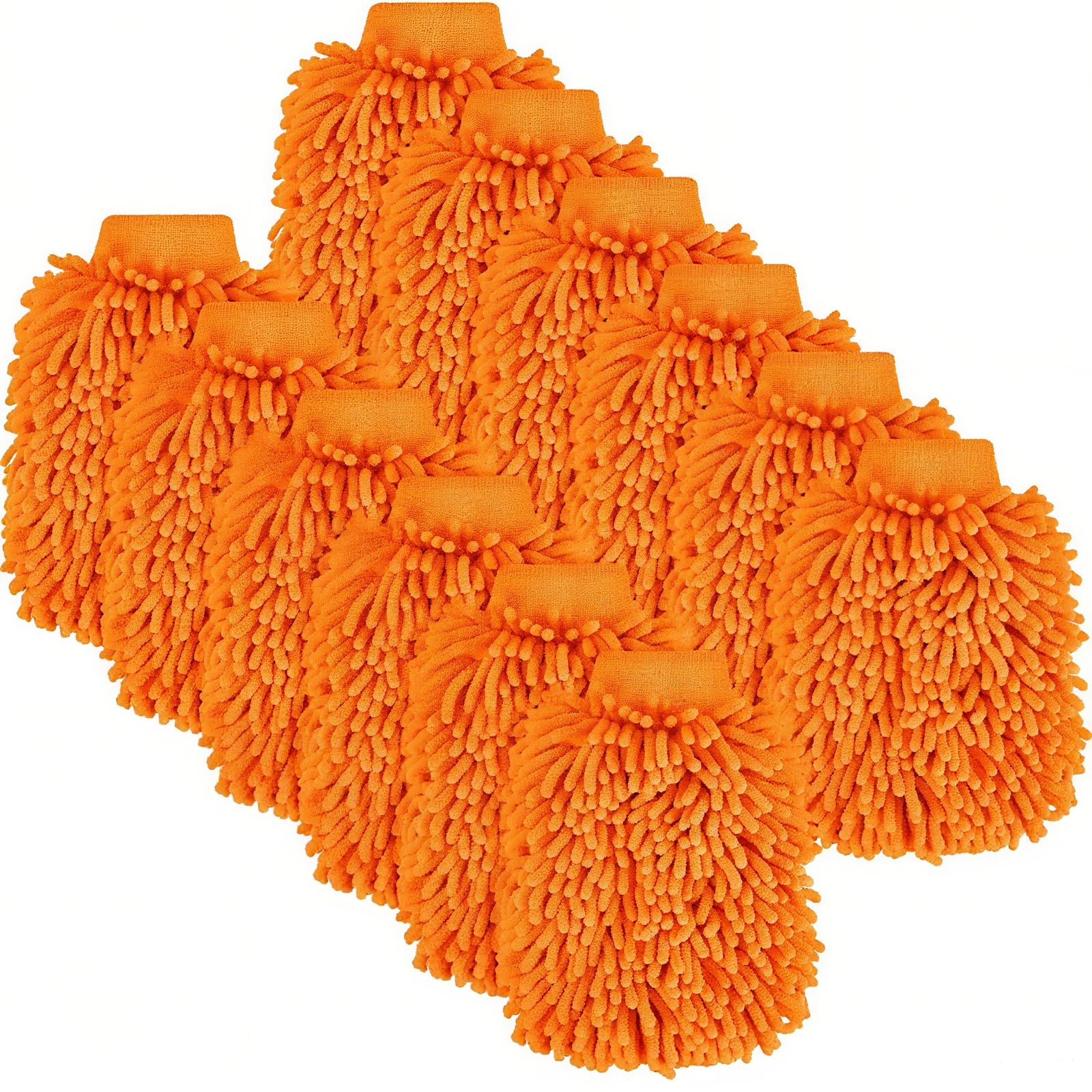 Toulite Autowaschhandschuhe, Chenille-Mikrofaser, doppelseitig, Autowaschhandschuh, Reinigung, Trocknenhandschuhe, Orange, 19 x 26 cm, 16 Stück