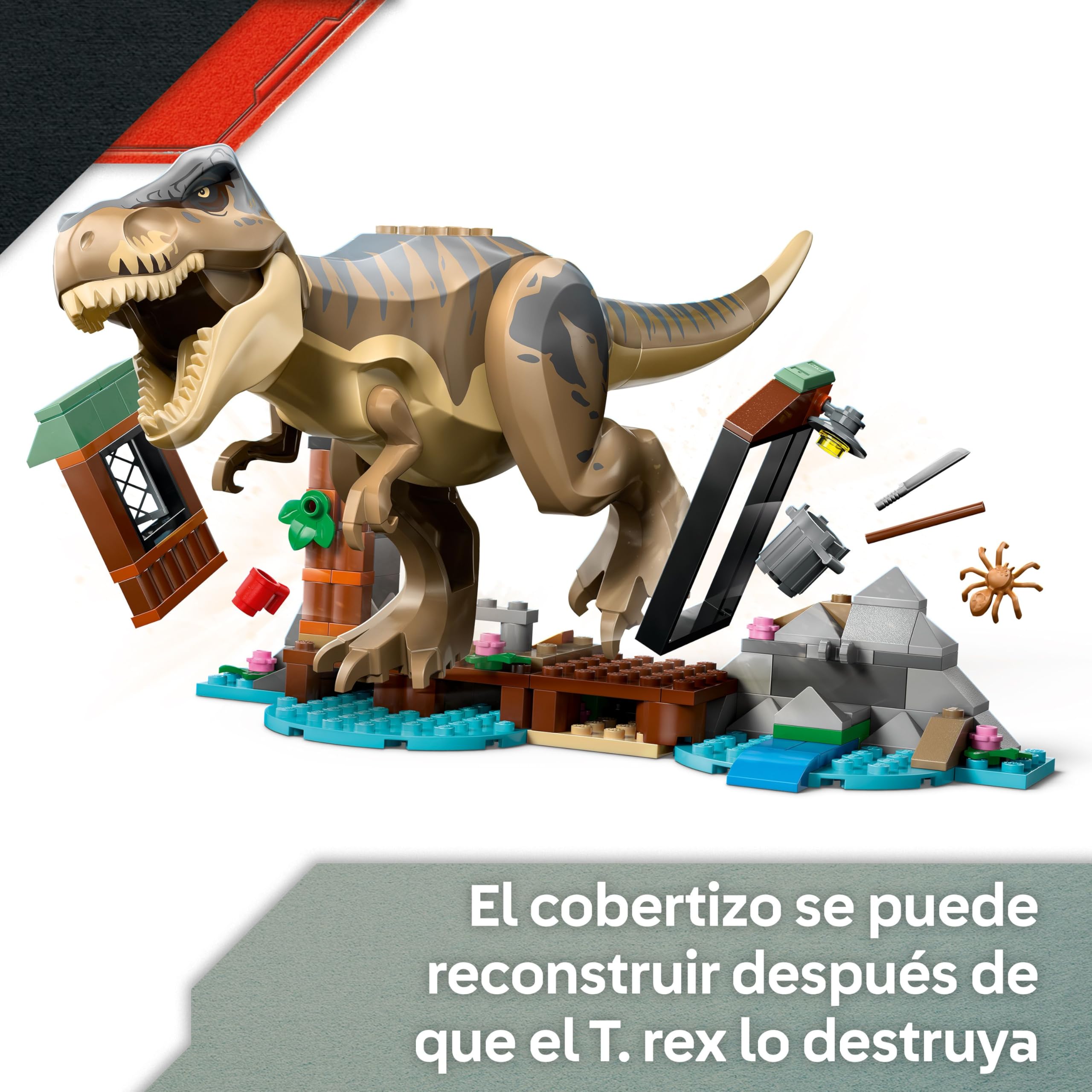 LEGO Jurassic World Huida por el Río y T. Rex a la Caza - Figura de Dinosaurio de Juguete Interactivo, Barco, Quad y 2 Minifiguras - Regalo de Cumpleaños para Niños y Niñas de 5+ Años 76975