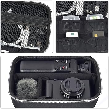 Casmilee Camera Case for Canon G7X Mark III III II SX740, Sony ZV-1 ZV-1F ZV-1II, Protective Travel Storage Bag with Padded Interior for Content Creators, Extra Pockets for Batteries Tripod Microphone