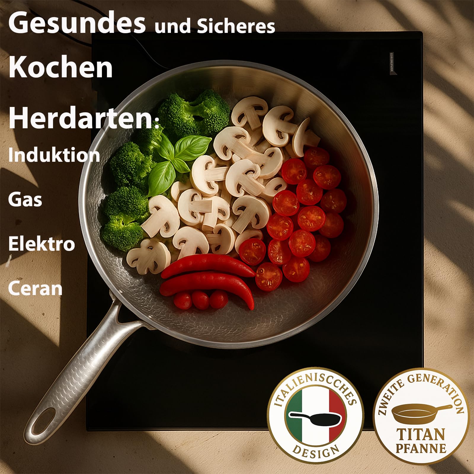 Titan Pfanne, Unbeschichtet Titan Pro Bratpfanne mit Abnehmbarem Griff, Professionelle Titanpfanne für Induktion Gas Elektro, 20/24/26/28/30 cm (Ohne Deckel, 24 cm)