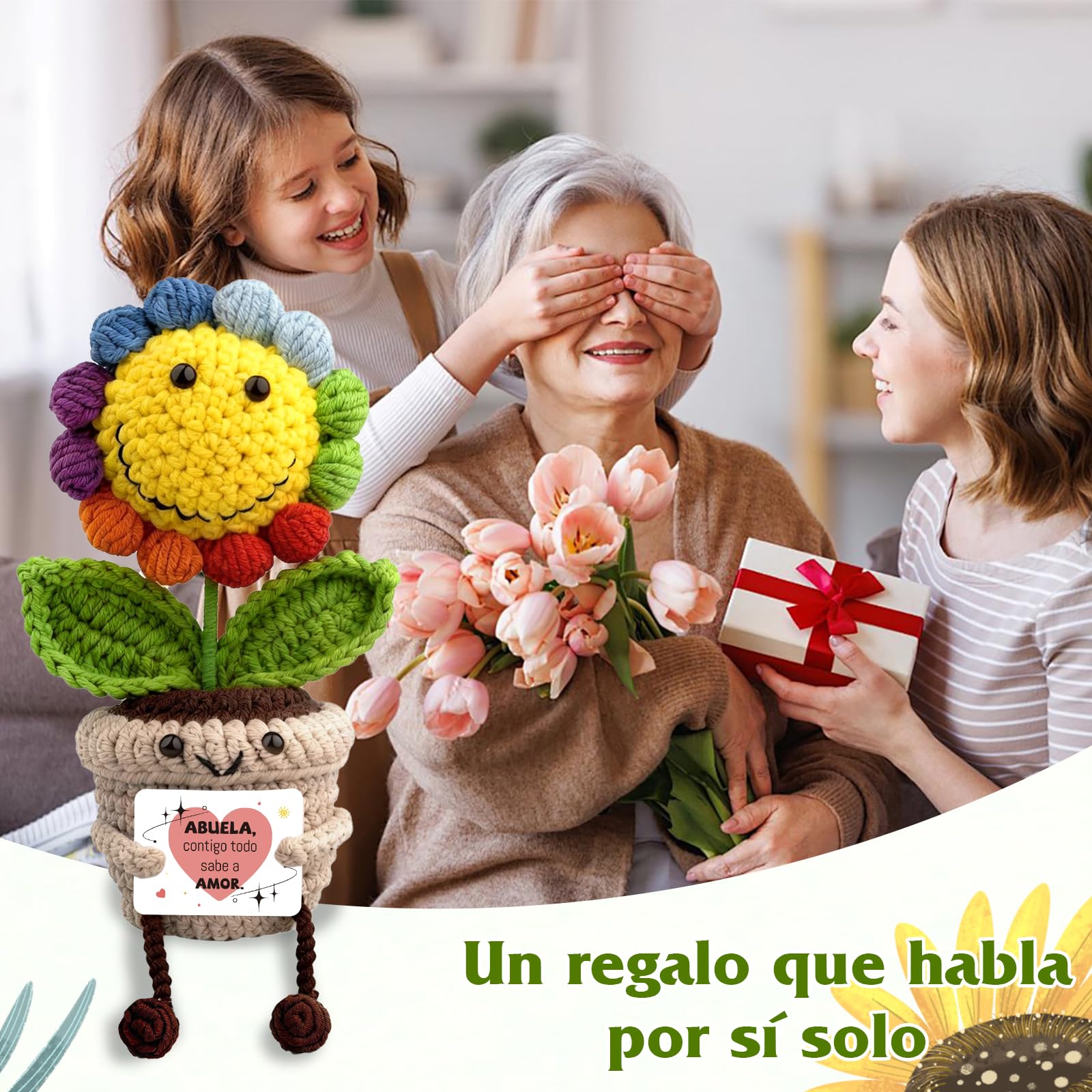 Regalo Abuela - Girasol de Ganchillo de Apoyo Emocional, Lindo Adorno Girasoles Coloridos - Regalos Originales para Mujer, Regalos para Familia, Amigos — view 6