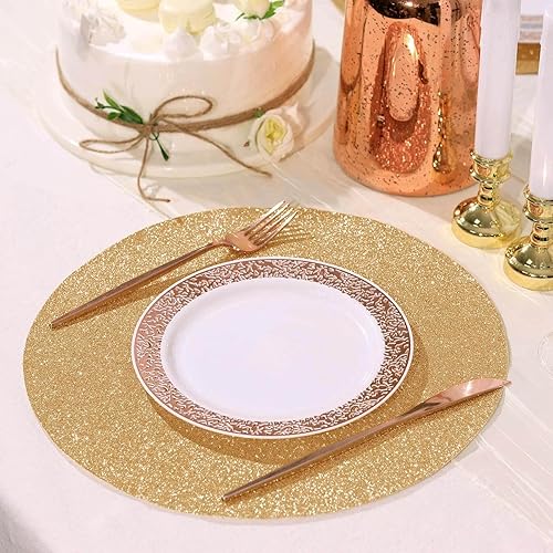 Miniatura 2 de Efavormart - Juego de 6 manteles individuales antideslizantes de piel sintética con purpurina, color champán para bodas, banquetes, fiestas, cocina,