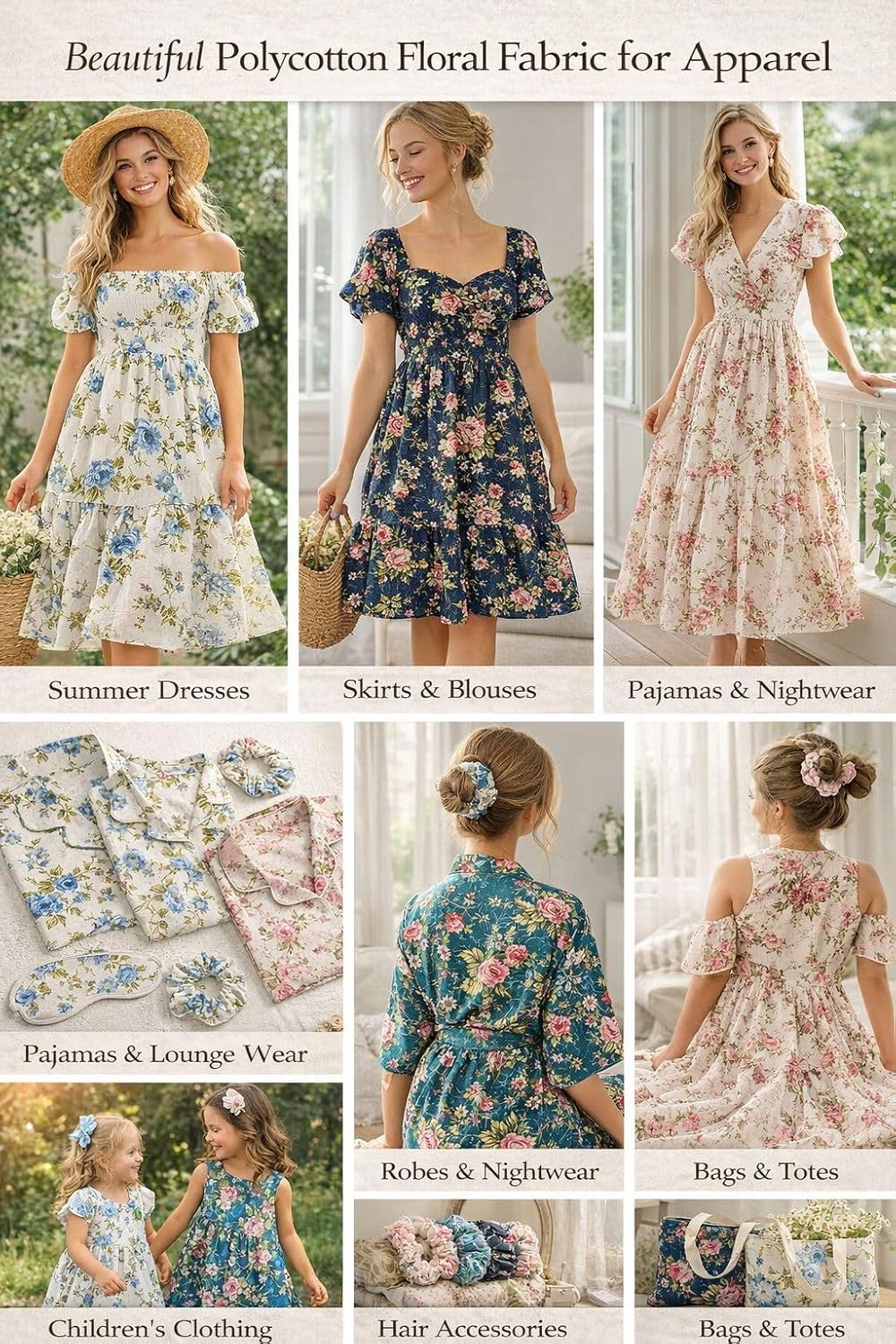 Sedona Designz 60" Wide Rose Print Polycotton Broadcloth Fabric – 50/50 Cotton Polyester – Soft, Lightweight Fabric for Dresses, Crafts, Quilting, Home Décor & Sewing Projects