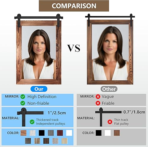 Miniatura 4 de Espejo de baño de granja  42 x 29 pulgadas, espejo rústico estilo puerta de granero para sala de estar, entrada, decoración de pared de tocador