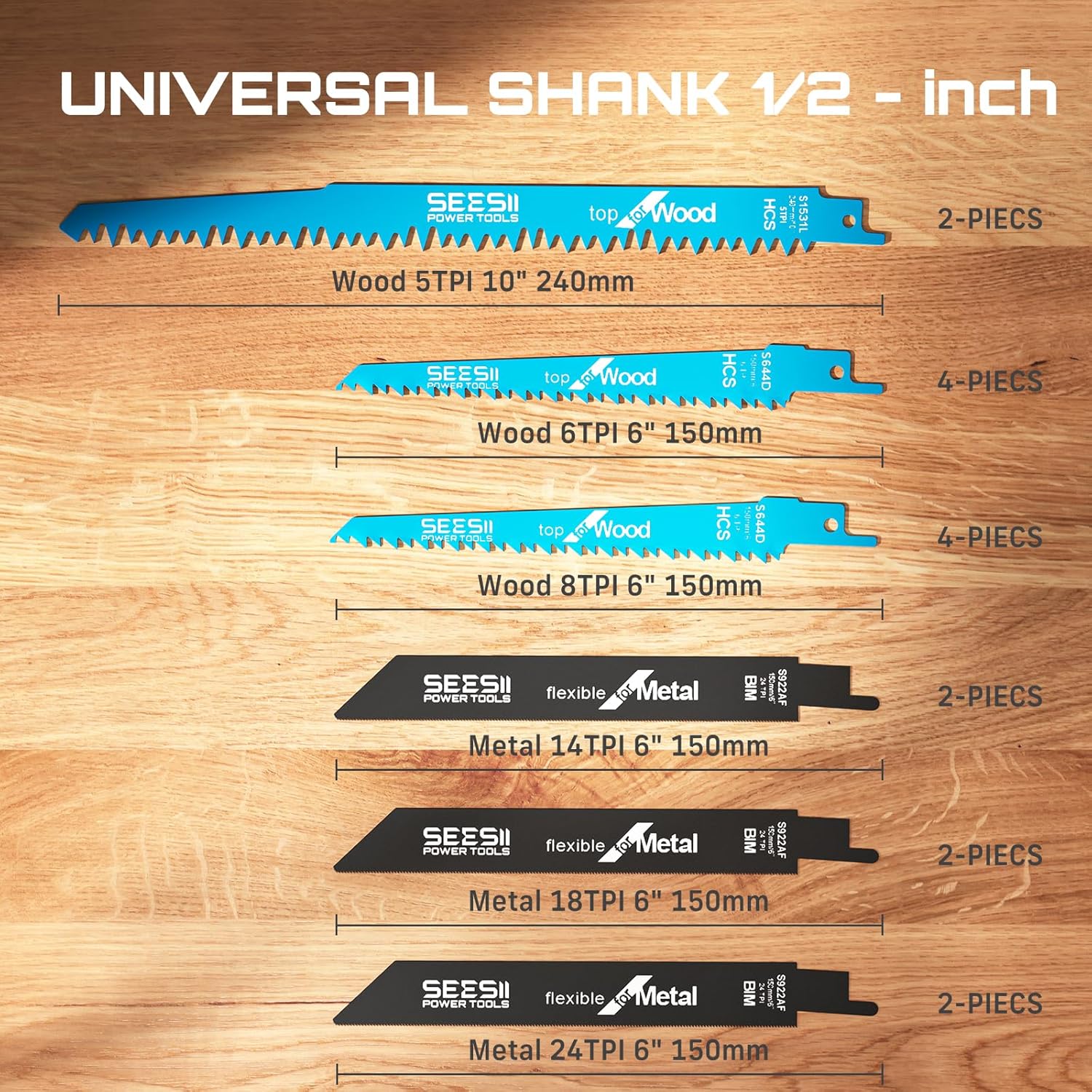 SEESII 16-Piece Reciprocating Saw Blade Set - Metal/Woodcutting Saw Blades, Pruner Saw Blades with Storage Box