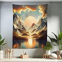 Vista 54 de Ambesonne Tapiz de isla tropical, olas del océano en la playa de Seychelles al atardecer horizonte, decoración de tela para colgar en la pared