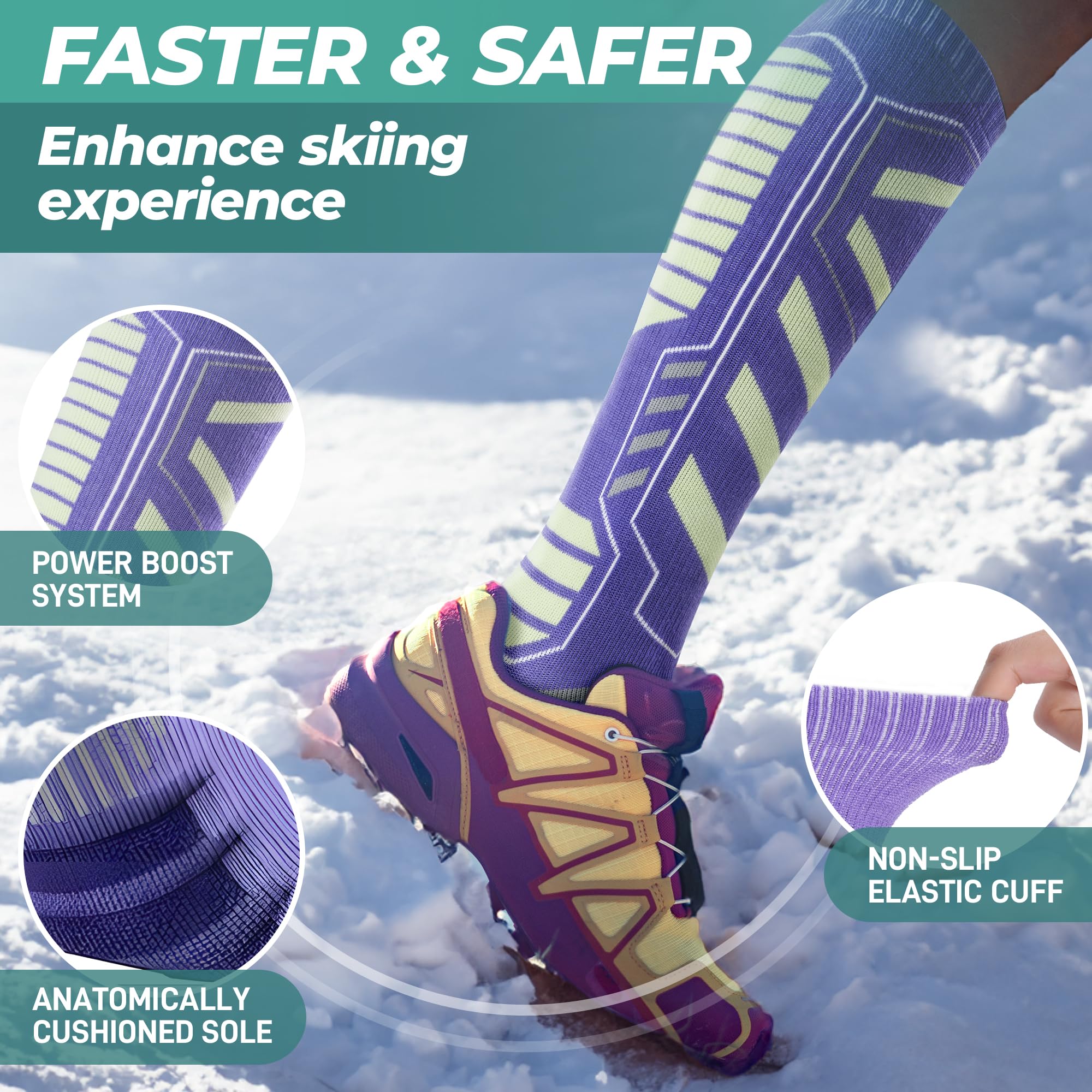 PULIOU Calze da sci in lana merino per uomo, donna e ragazzi, calze per il freddo per snowboard, calze termiche da neve, traspiranti, ad asciugatura rapida