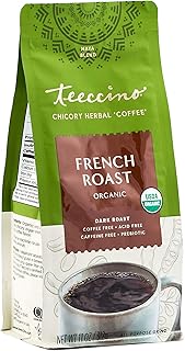 French Roast Chicory Coffee Alternative, 11 Ounce: Ground Herbal Coffee That’s Prebiotic, Caffeine-Free & Acid-Free, Dark Roast, with Carob and Chicory, No artificial flavors
