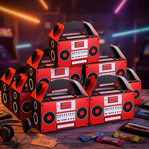Spiareal 16 Pcs 80s Speaker Radio Boom Box Party Favor Retro Radio Treat Boxes Sturdy Paper Goodies Candy Gift Boxes for Birthday Decorations Party Supplies Photo Props and Table Centerpieces
