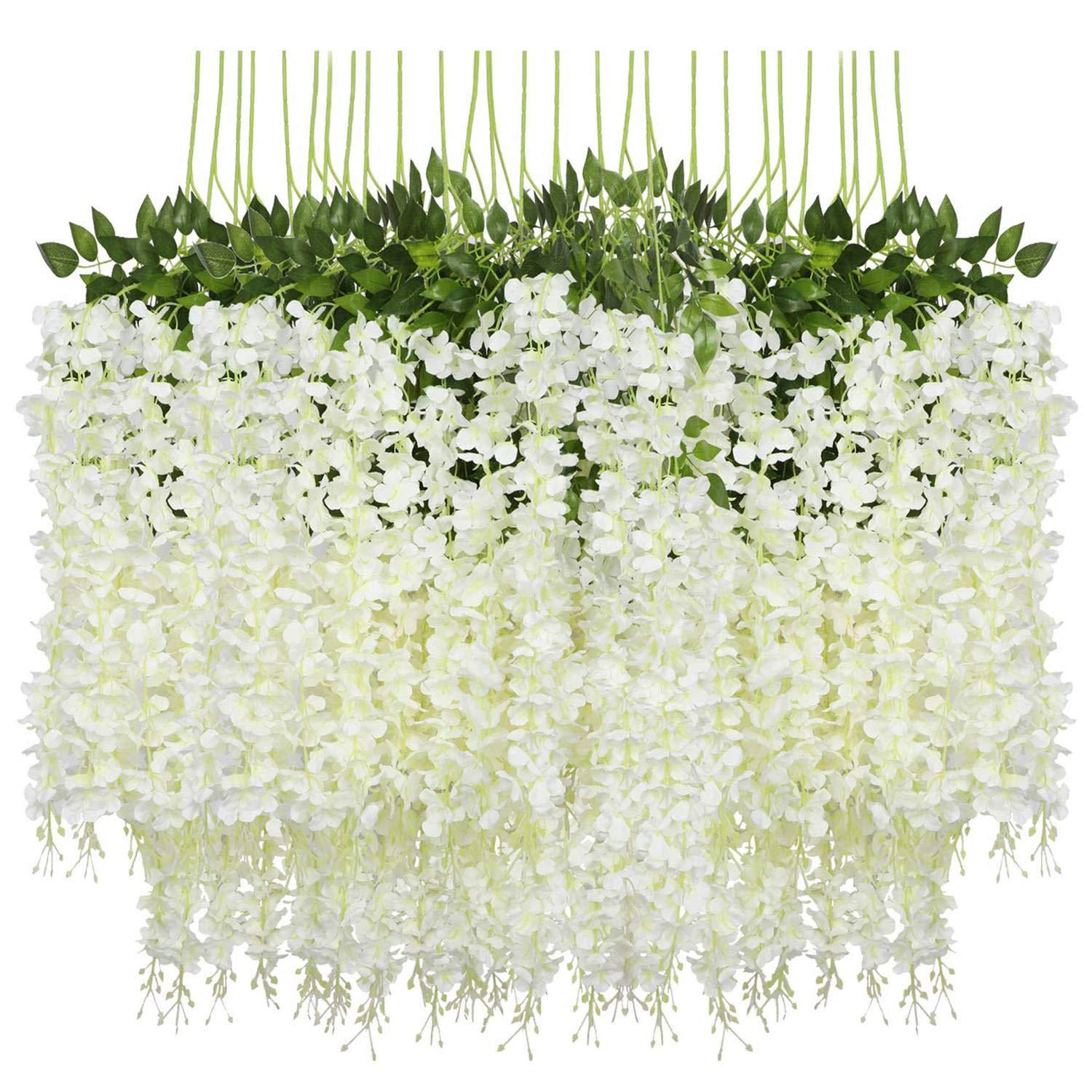 Paquete de 12 guirnaldas colgantes de glicinia artificial (43.2 pies) de seda larga para colgar en casa, fiesta, boda, decoración ()