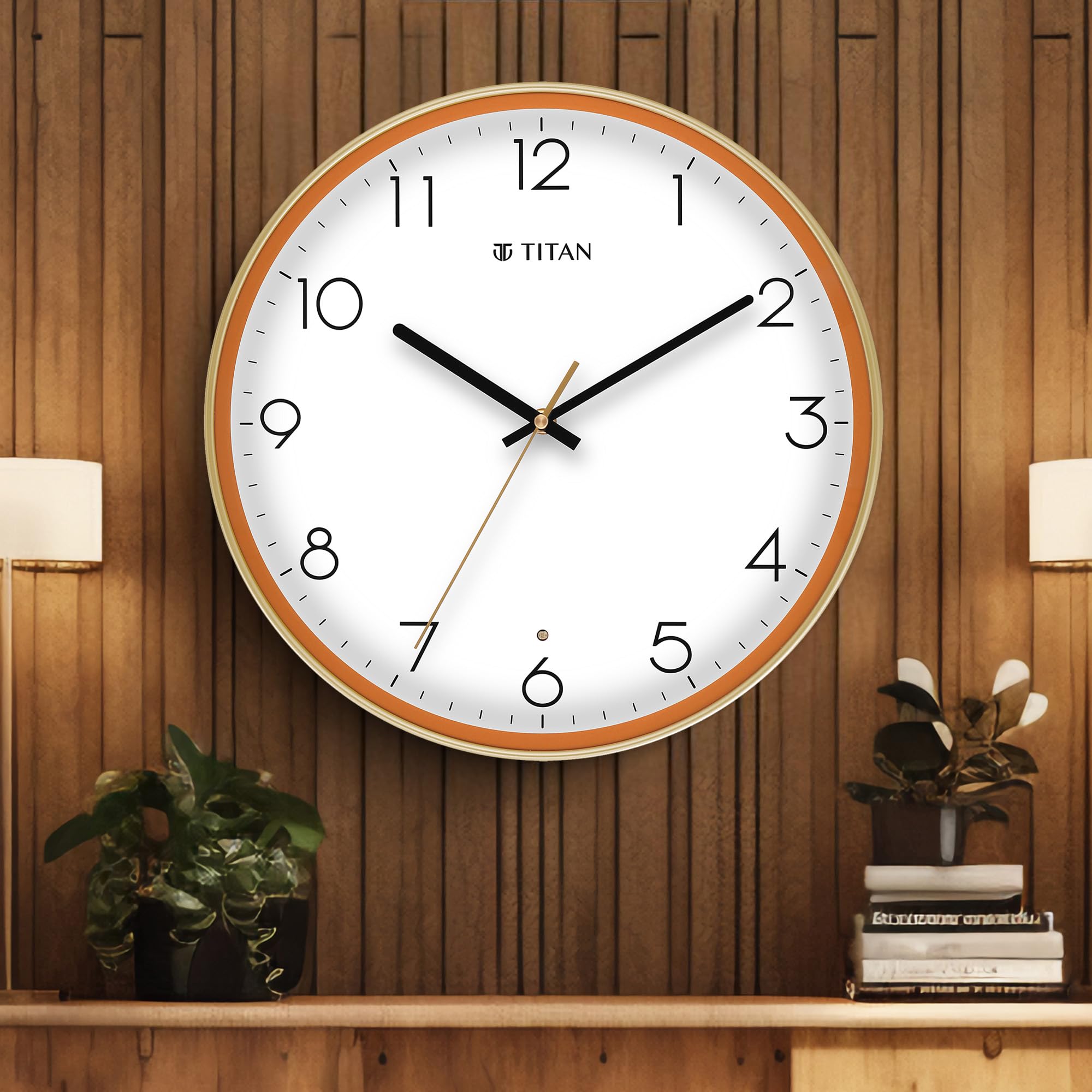 Titan Plastic Classic Led Backlit Analog Clock with Silent Sweep,34.5 Cm,Cream-image-39
