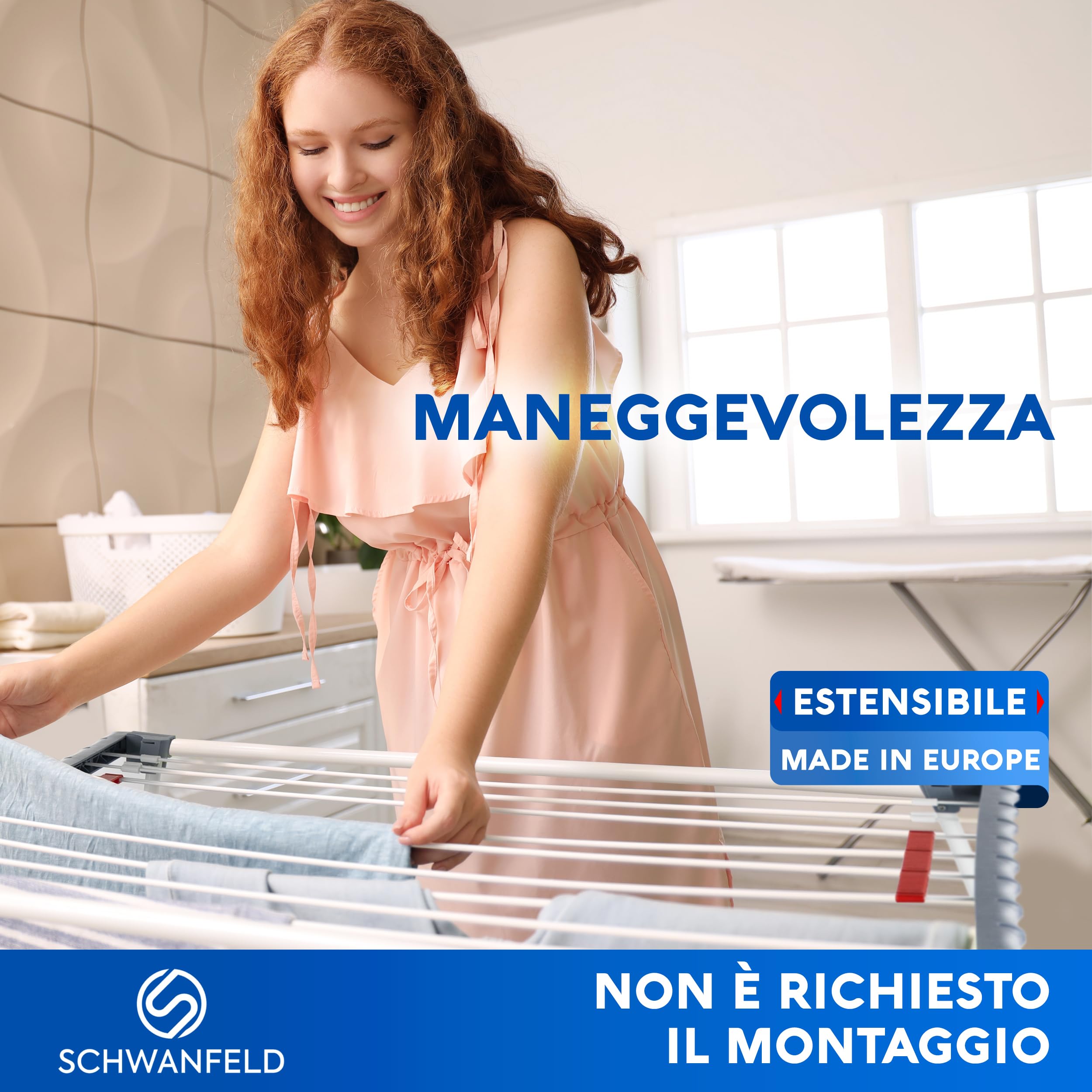 SCHWANFELD Stendibiancheria allungabile 20 m – Stand pieghevole XXL – Asciugatrice alta qualità