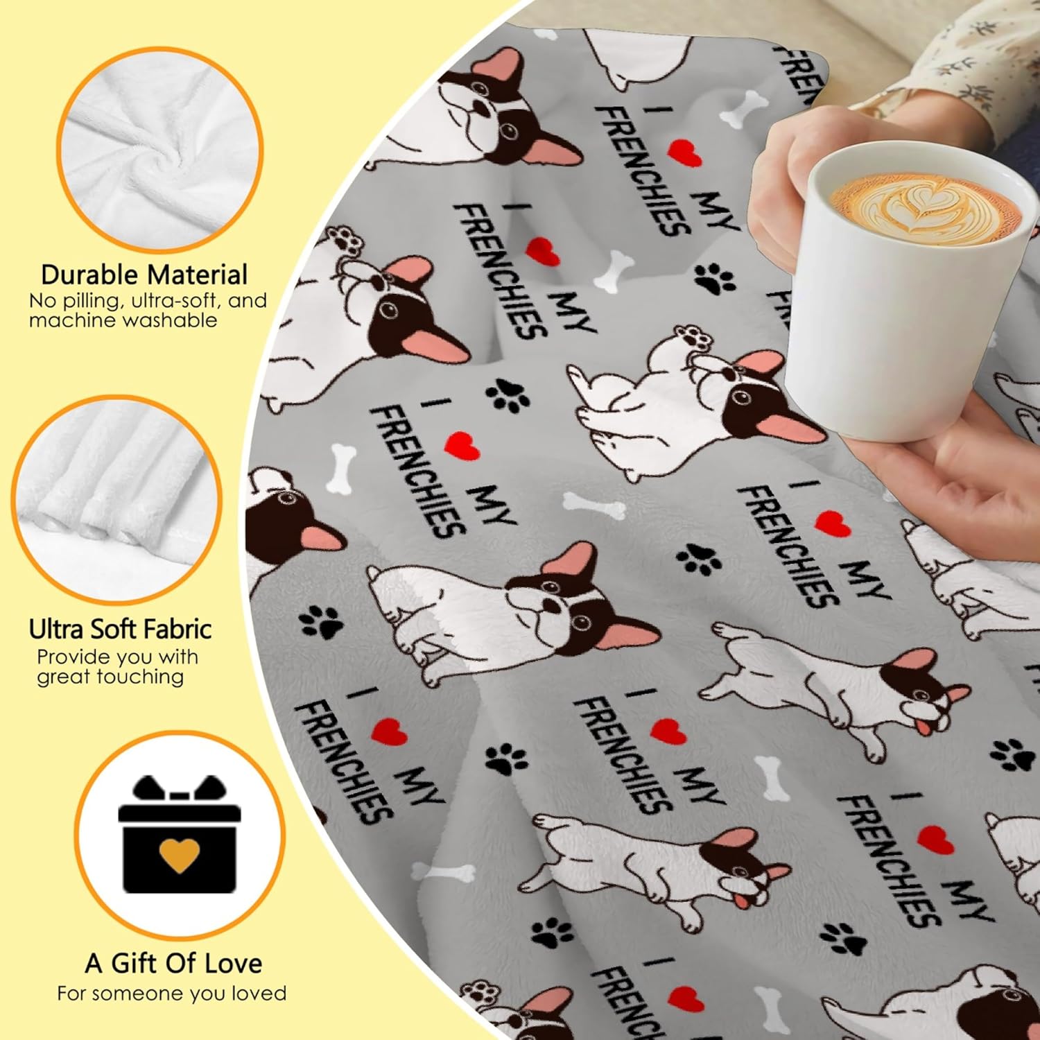 French Bulldog Blanket - French Bulldog Gifts for Dog Lovers - Frenchie Decor for Couch Sofa Bed for All Seasons - Gifts for Frenchie Lovers - 40"x50" Frenchie Lover Gift for Boys Girls