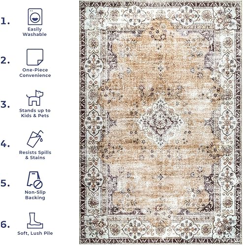 Miniatura 11 de nuLOOM Paisley - Alfombra lavable a máquina, con diseño de medallón floral desteñido, 4 x 6 pulgadas, color rosa claro